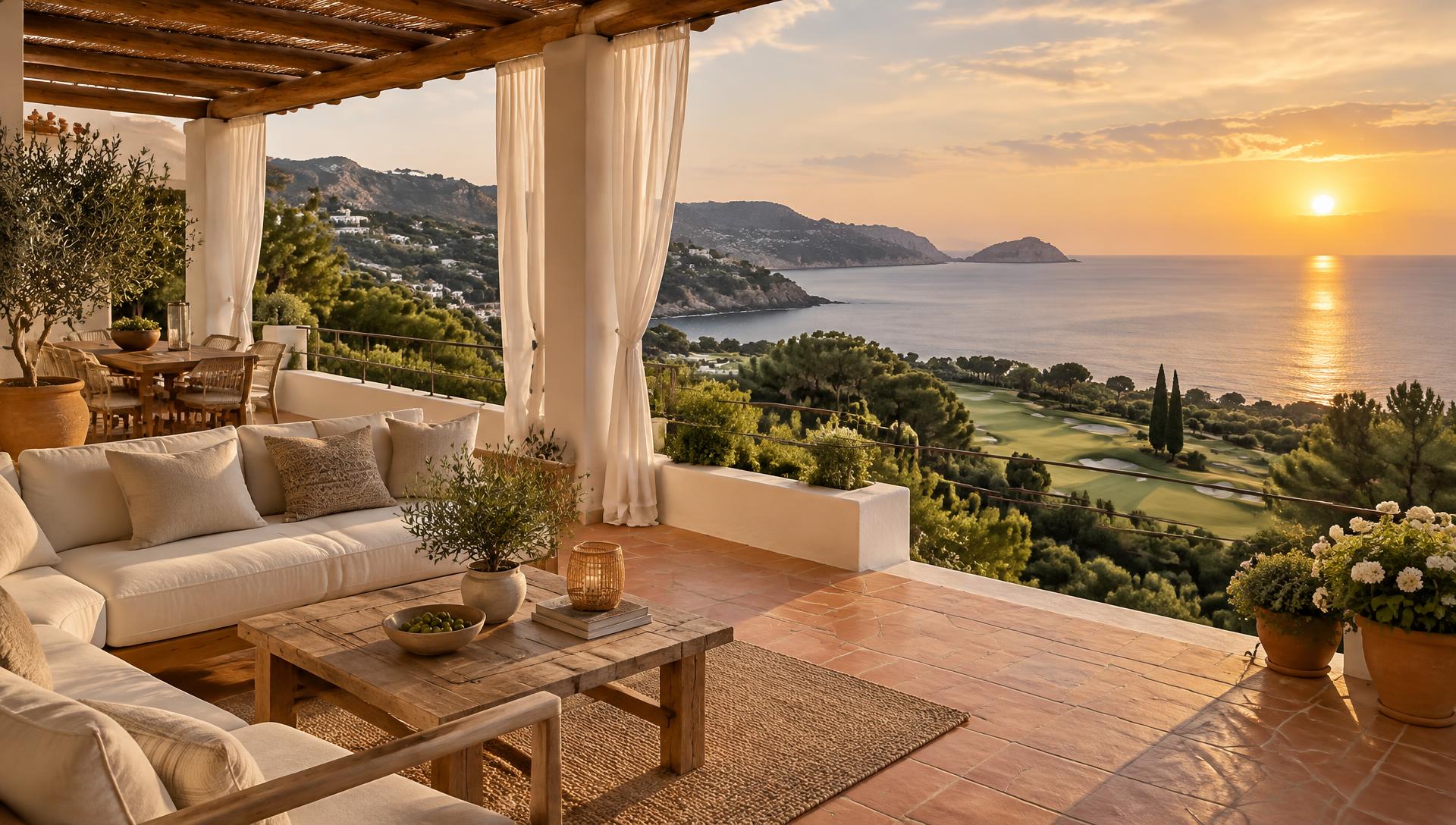 Sunlit terrace overlooking the sea